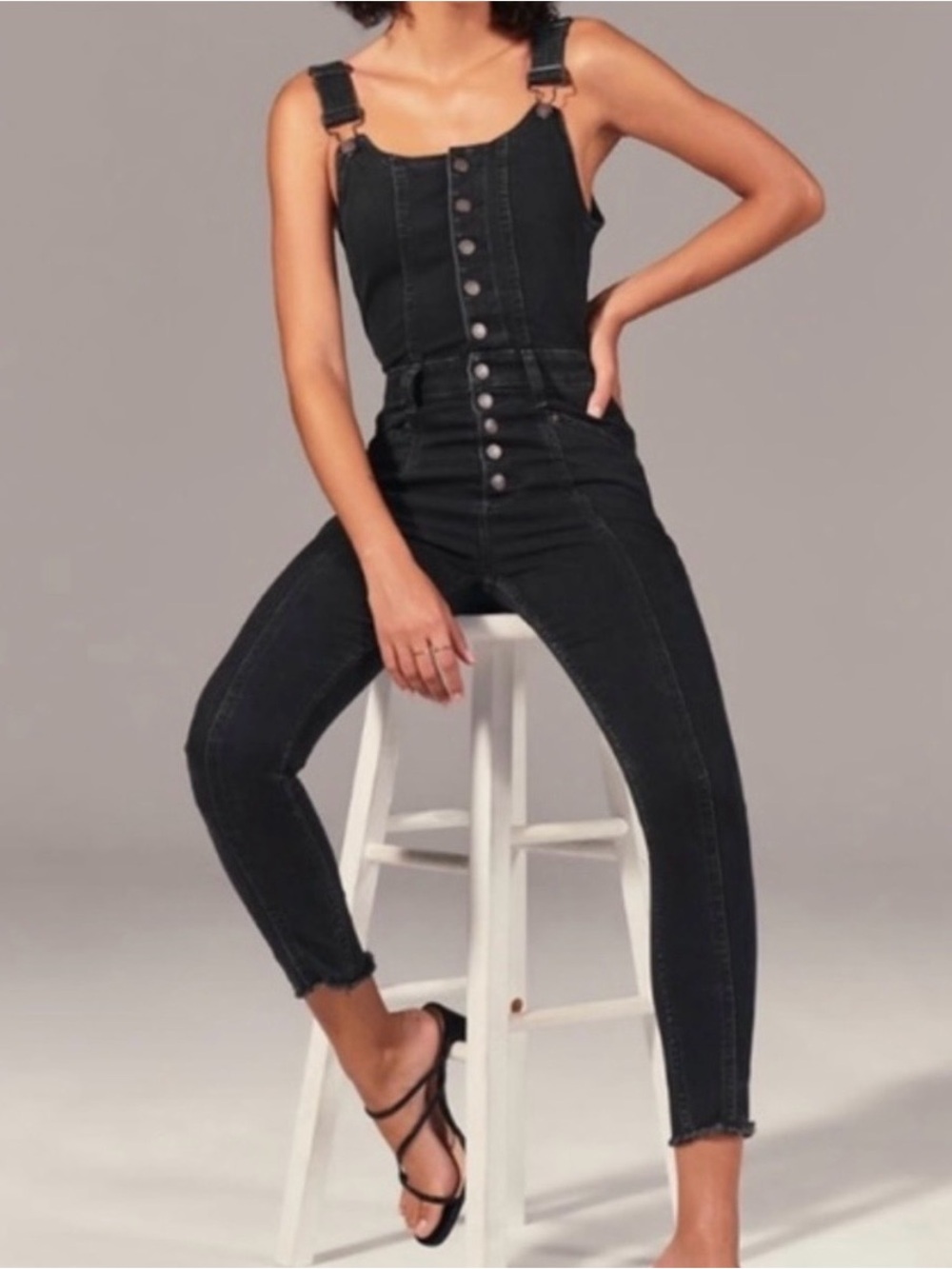 Abercrombie & Fitch Black Button-Front Denim Overalls